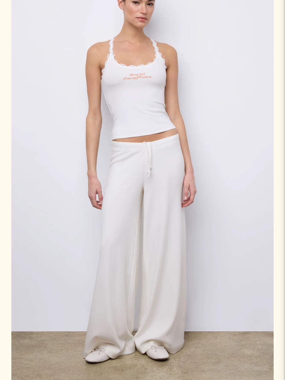 Wide-Leg Drawstring Lounge Pants in White